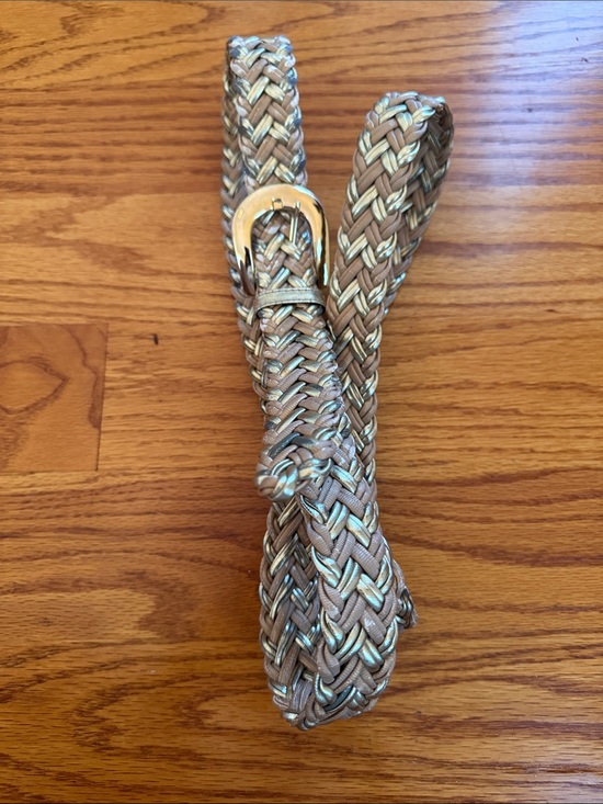 Amiee Lynn Accessories - Amiee Lynn Braided Metallic Gold and Brown/Tan/Beige Belt Size 5X